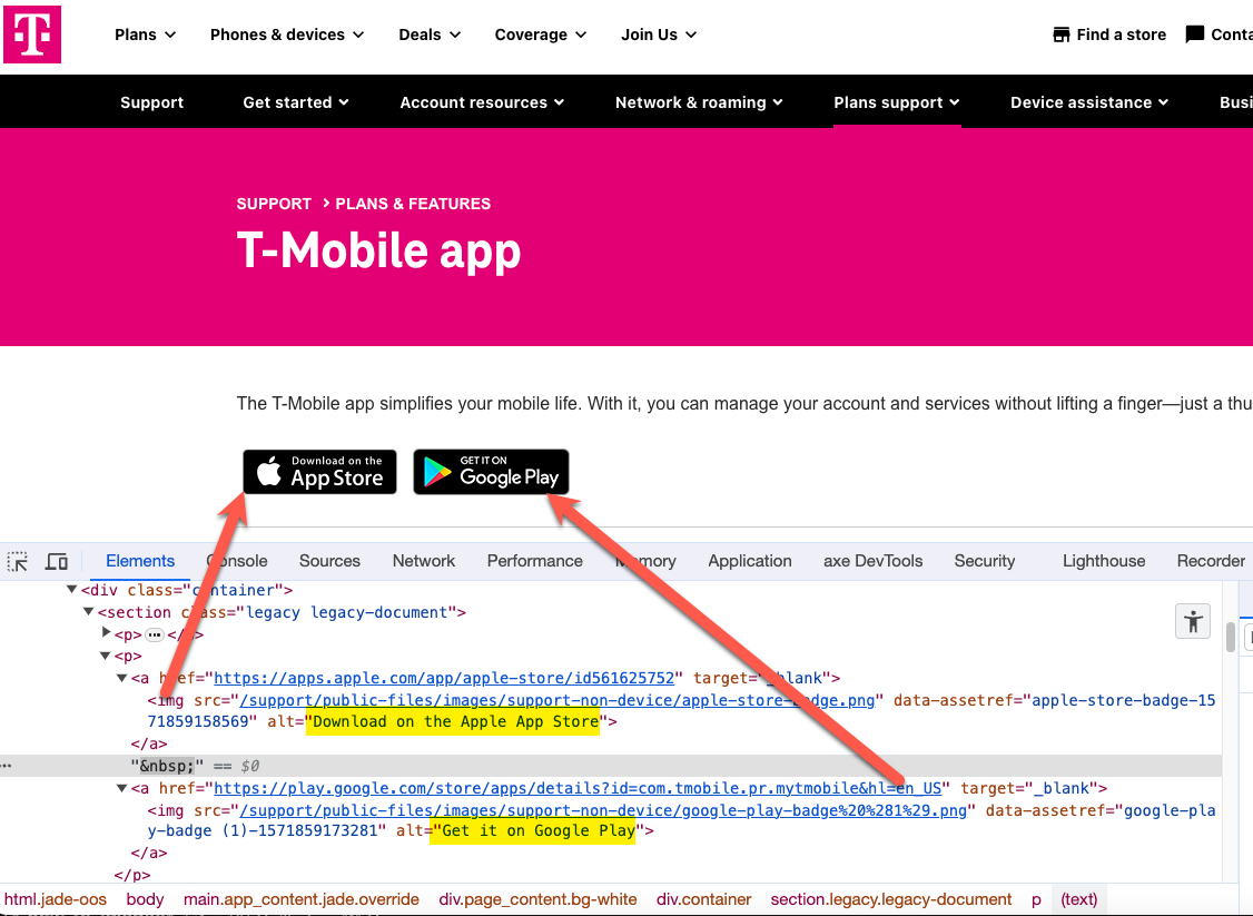 Inspecting an image in DevTools to check alt text, functional image